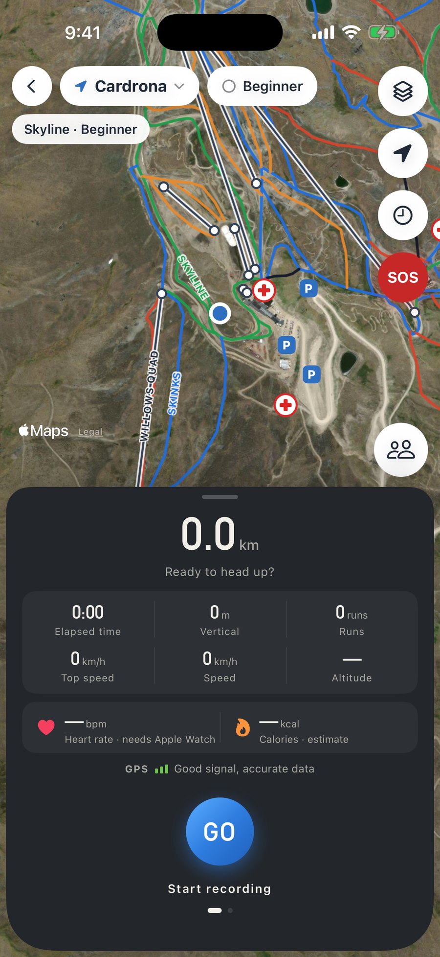 Recording a ski day on the Cardrona piste map